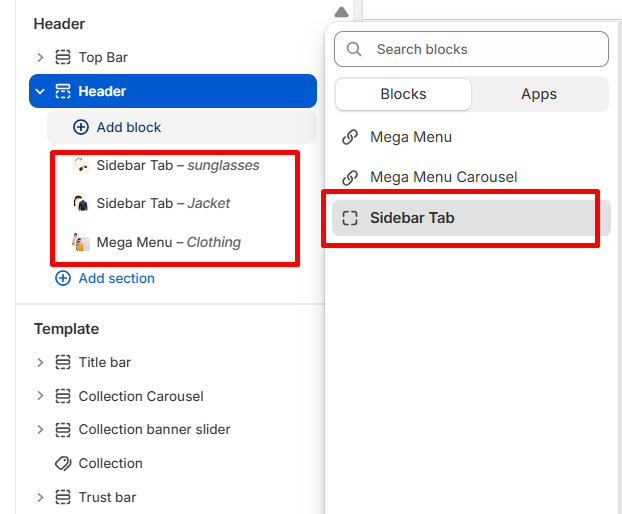 header settings